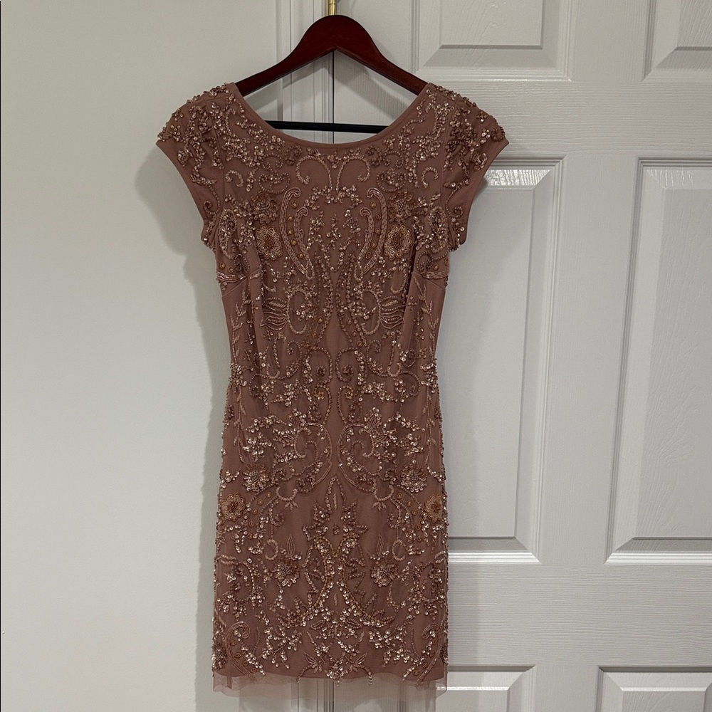 Aidan Mattox Embellished Dusty Rose Mini Dress